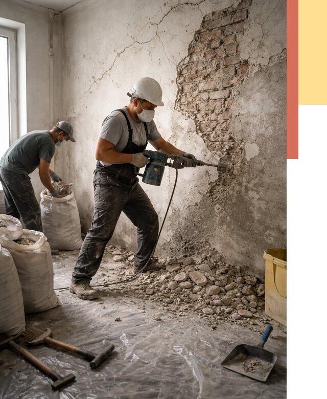 Демонтаж штукатурки со стен в Чистополе от 7372 руб/м² — быстро и недорого | ОТДЕЛОЧНИК-Чст