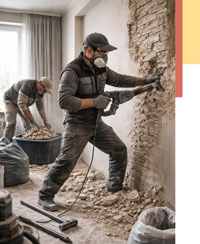 Демонтаж декоративного камня в Чистополе от 1485 руб/м² — быстро и недорого | ОТДЕЛОЧНИК-Чст