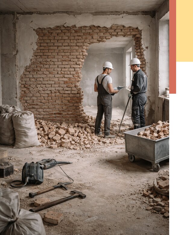 Демонтаж кирпичных стен в Чистополе от 4300 руб. — быстро, недорого, под ключ | ОТДЕЛОЧНИК-Чст