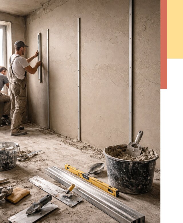 Штукатурка стен по маякам в Чистополе от 5631 руб./м² — выравнивание под ключ | ОТДЕЛОЧНИК-Чст