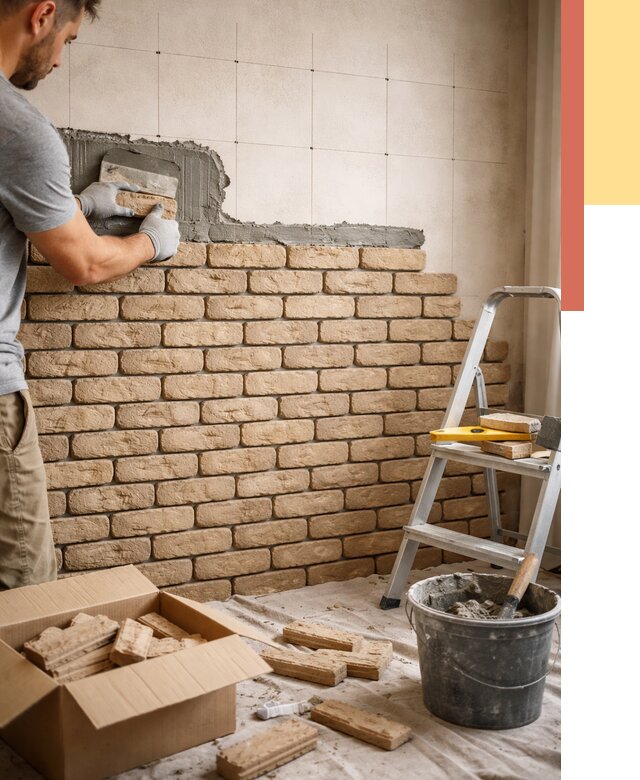 Монтаж декоративного кирпича в Чистополе от 3276 руб./м² — быстро и недорого | ОТДЕЛОЧНИК-Чст