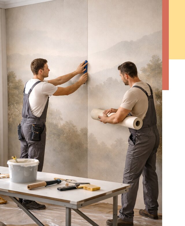 Поклейка фотообоев в Чистополе от 8703 руб/м² — быстро и недорого | ОТДЕЛОЧНИК-Чст