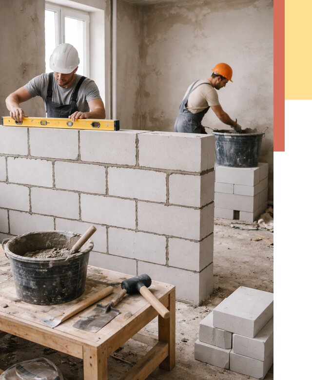 Кладка перегородок из газобетона в Чистополе от 3276 руб. под ключ | ОТДЕЛОЧНИК-Чст