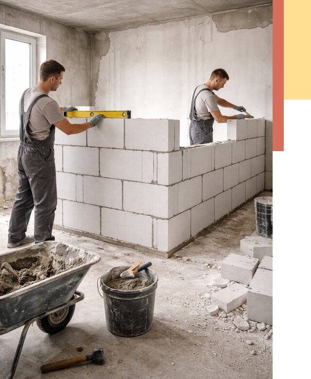 Кладка перегородок из ПГП в Чистополе от 2560 руб./м2 — монтаж и возведение под ключ | ОТДЕЛОЧНИК-Чст