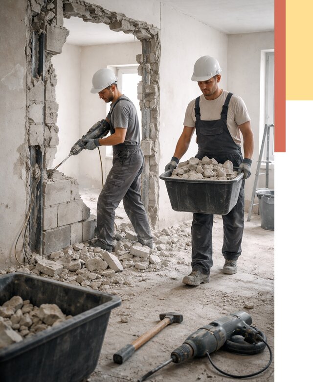 Демонтаж блоковых перегородок в Чистополе от 3840 руб. — быстро и недорого | ОТДЕЛОЧНИК-Чст