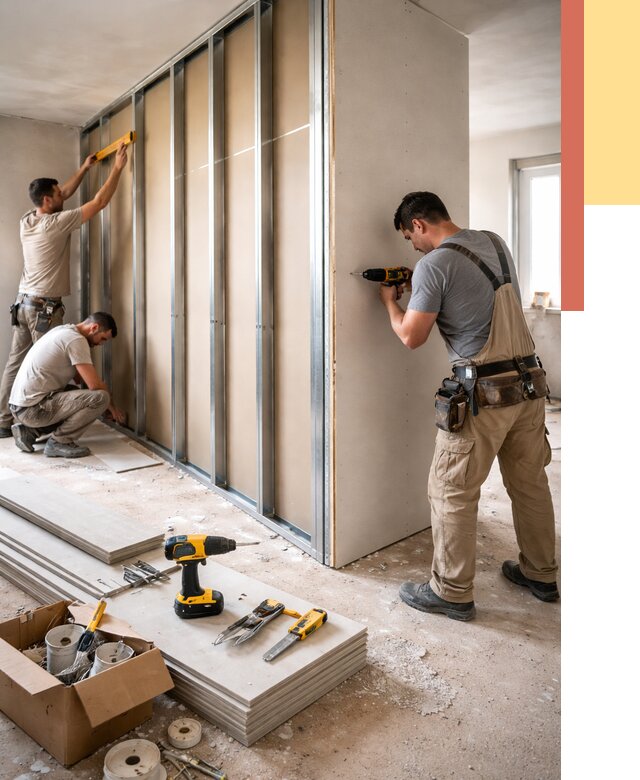 Монтаж однослойной перегородки из гипсокартона в Чистополе от 666 руб. | ОТДЕЛОЧНИК-Чст