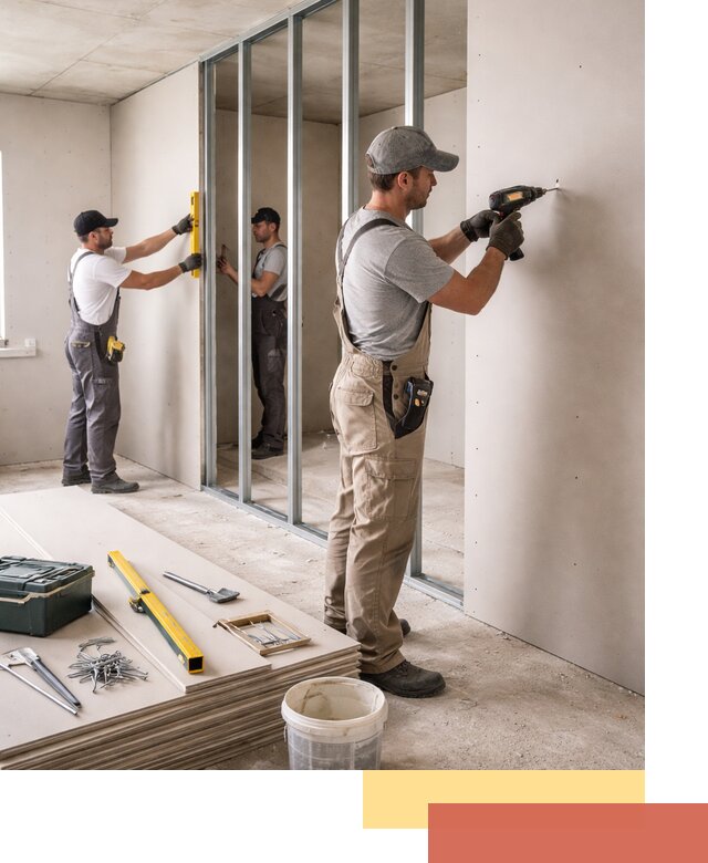 Однослойная перегородка из гипсокартона в Чистополе под ключ, монтаж и отделка