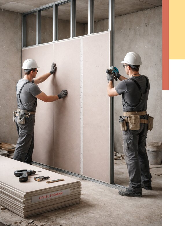 Перегородка из огнестойкого гипсокартона в Чистополе от 1894 руб. под ключ | ОТДЕЛОЧНИК-Чст
