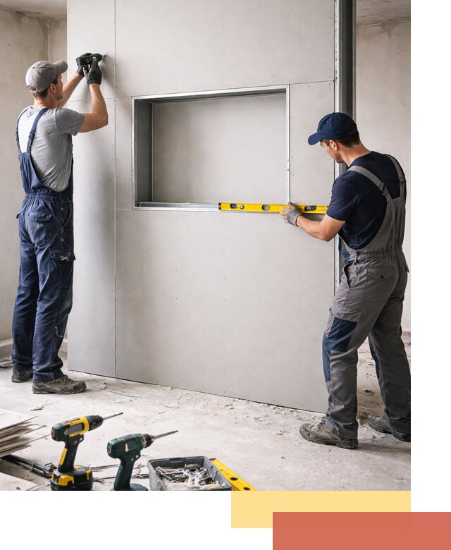 Перегородка из гипсокартона с нишей под декор в Чистополе