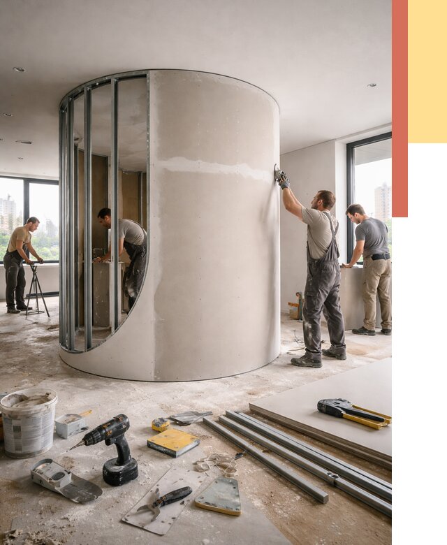 Радиусная перегородка из гипсокартона в Чистополе от 2969 руб. под ключ | ОТДЕЛОЧНИК-Чст