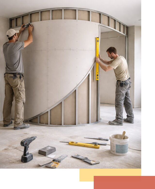 Радиусная перегородка из гипсокартона в Чистополе под ключ