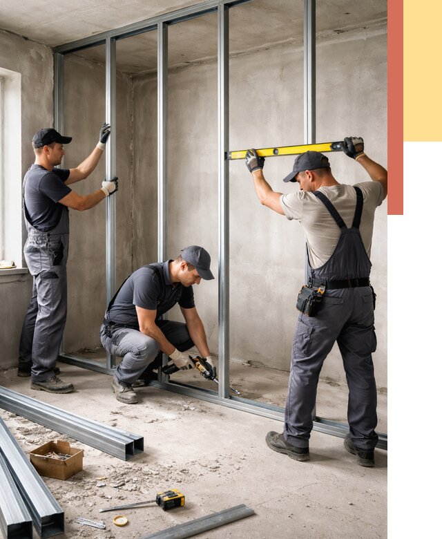 Монтаж каркаса перегородки из профиля в Чистополе от 768 руб. | ОТДЕЛОЧНИК-Чст