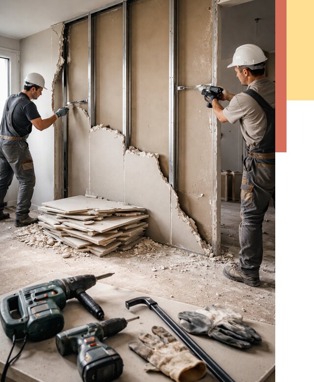 Демонтаж перегородки из гипсокартона в Чистополе от 1229 руб. быстро и недорого | ОТДЕЛОЧНИК-Чст