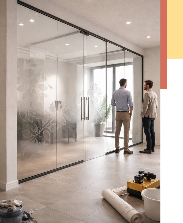 Стеклянные перегородки с рисунком в Чистополе от 12799 руб. монтаж и нанесение | ОТДЕЛОЧНИК-Чст