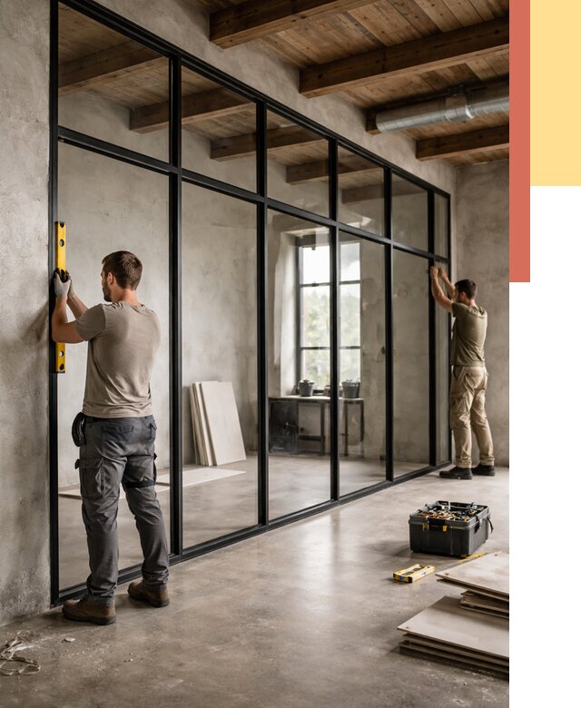 Стеклянные перегородки лофт в Чистополе от 10751 руб. под ключ | ОТДЕЛОЧНИК-Чст