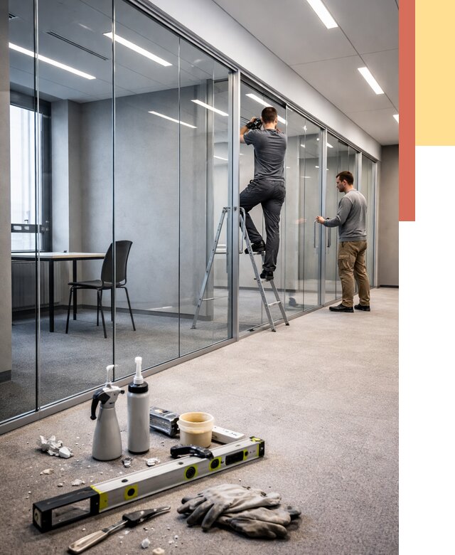 Стеклянные офисные перегородки в Чистополе от 8703 руб. — монтаж и установка | ОТДЕЛОЧНИК-Чст