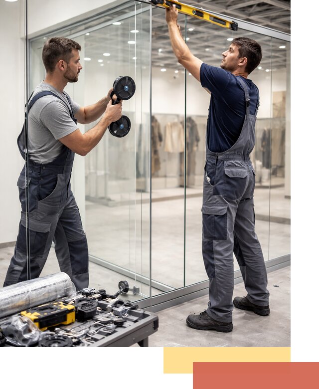 Стеклянные перегородки для магазинов в Чистополе — монтаж и установка