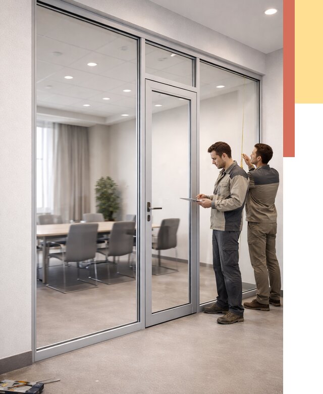 Установка и монтаж алюминиевых перегородок со стеклом в Чистополе от 8396 руб. | ОТДЕЛОЧНИК-Чст