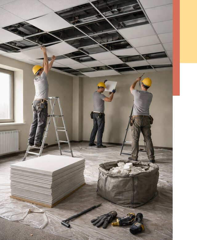 Демонтаж потолка Армстронг в Чистополе от 4608 руб. быстро и недорого | ОТДЕЛОЧНИК-Чст