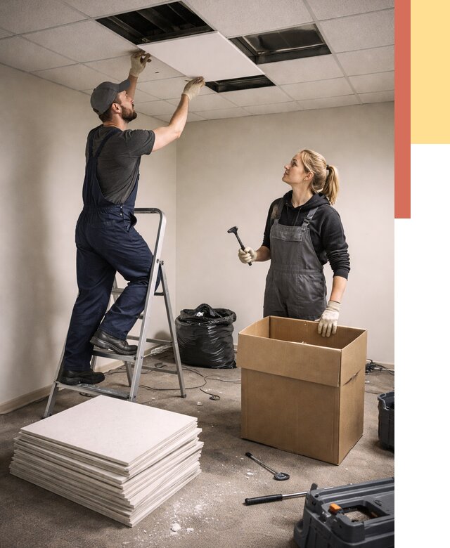 Демонтаж потолочной плитки в Чистополе от 4608 руб. быстро и недорого | ОТДЕЛОЧНИК-Чст