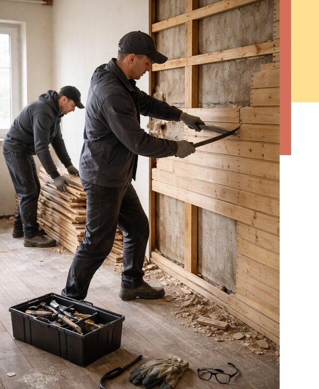 Демонтаж вагонки в Чистополе от 3891 руб/м2 — быстро и недорого | ОТДЕЛОЧНИК-Чст