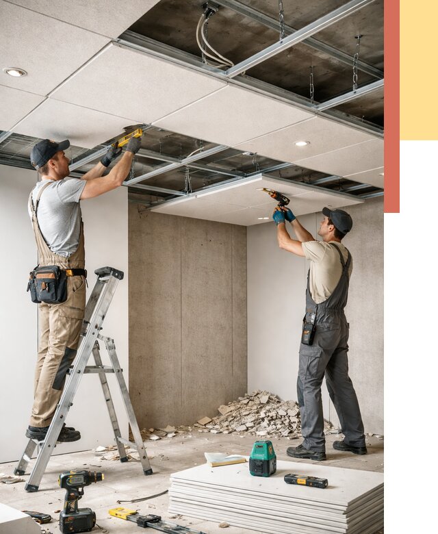 Монтаж акустического потолка в Чистополе от 6655 руб/м2 — быстро и недорого | ОТДЕЛОЧНИК-Чст