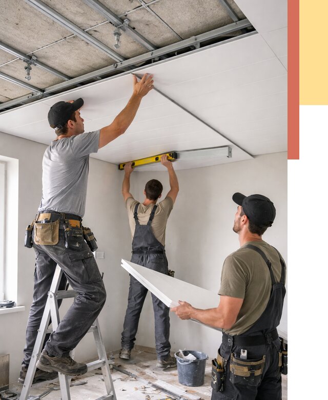 Монтаж потолка из ПВХ панелей в Чистополе от 3584 руб./м2 — быстро и недорого | ОТДЕЛОЧНИК-Чст