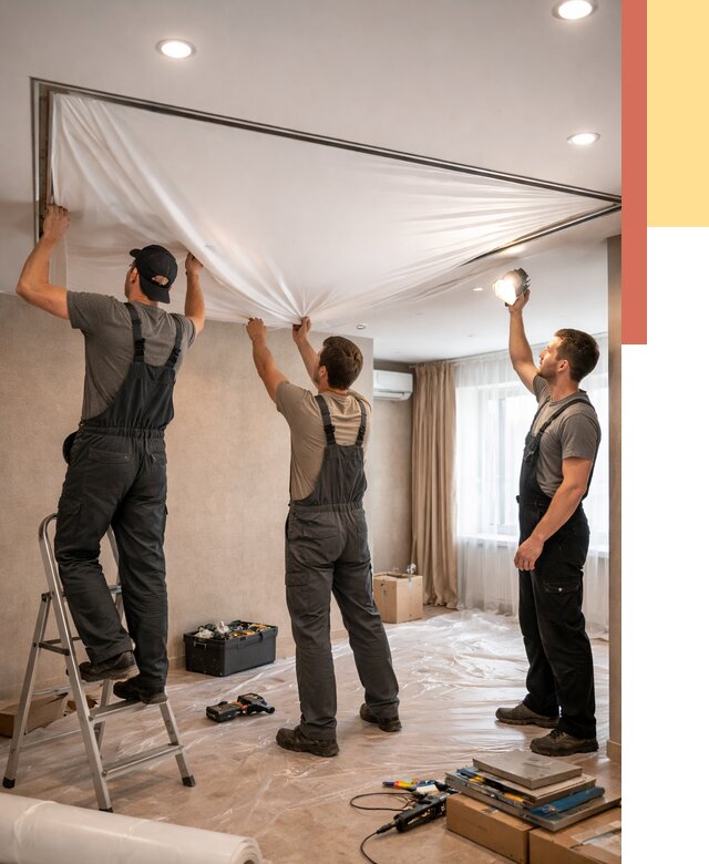 Монтаж ПВХ натяжного потолка в Чистополе от 3584 руб. под ключ | ОТДЕЛОЧНИК-Чст