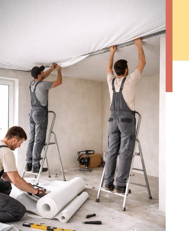 Монтаж тканевого натяжного потолка в Чистополе от 3584 руб. под ключ | ОТДЕЛОЧНИК-Чст