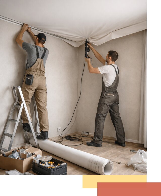 Монтаж цветного натяжного потолка в Чистополе за один день