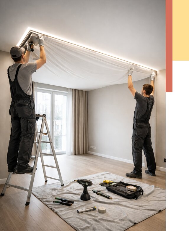 Монтаж парящего натяжного потолка в Чистополе от 4608 руб. быстро и недорого | ОТДЕЛОЧНИК-Чст