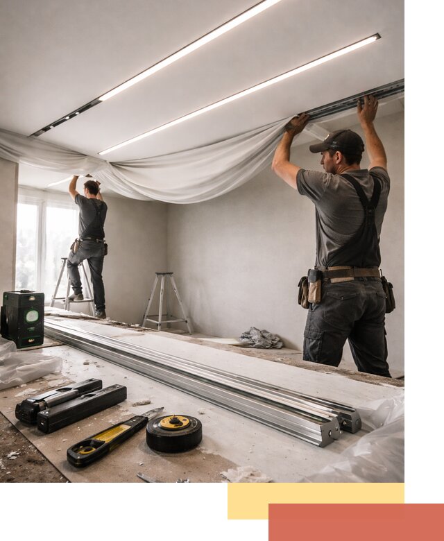 Монтаж натяжных потолков со световыми линиями в Чистополе