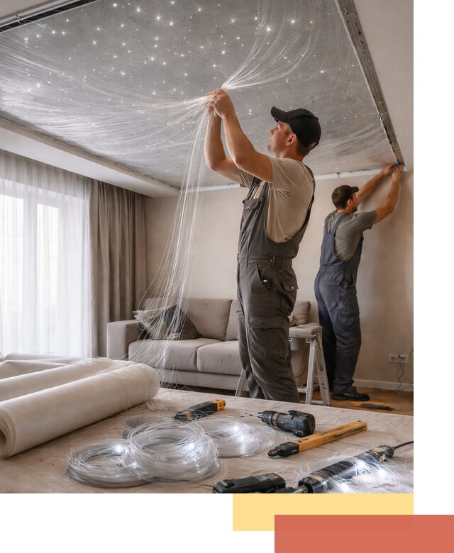 Монтаж натяжного потолка «Звездное небо» в Чистополе