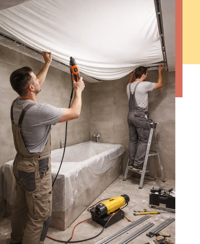 Монтаж натяжного потолка в ванной в Чистополе от 1229 руб. под ключ | ОТДЕЛОЧНИК-Чст