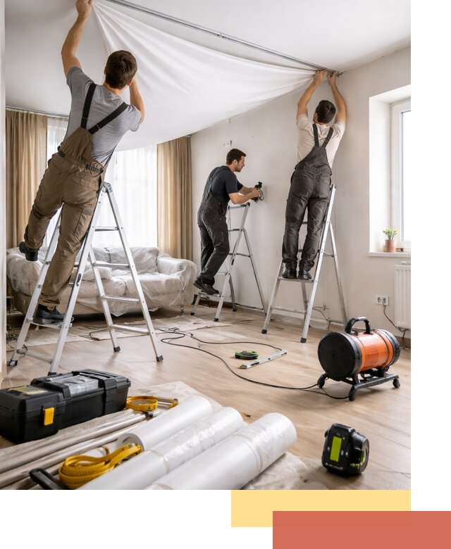 Монтаж натяжного потолка в гостиной в Чистополе