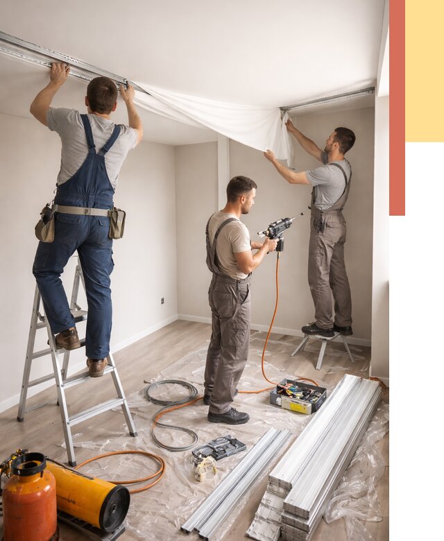 Монтаж натяжного потолка в студии в Чистополе от 5631 руб. — быстро и недорого | ОТДЕЛОЧНИК-Чст