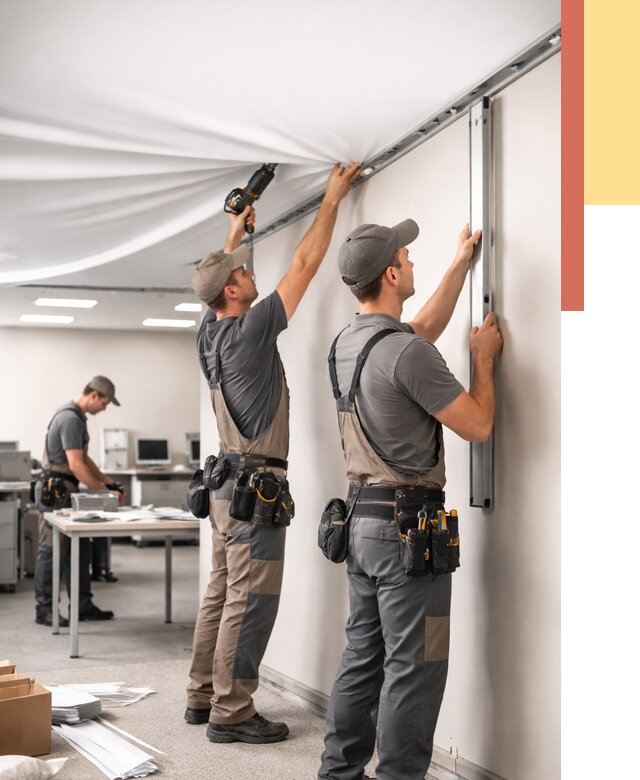 Монтаж натяжного потолка в офисе в Чистополе от 461 руб/м² — быстро и недорого | ОТДЕЛОЧНИК-Чст