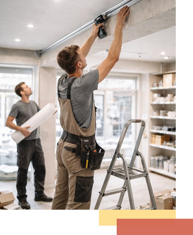 Монтаж натяжных потолков в магазине в Чистополе