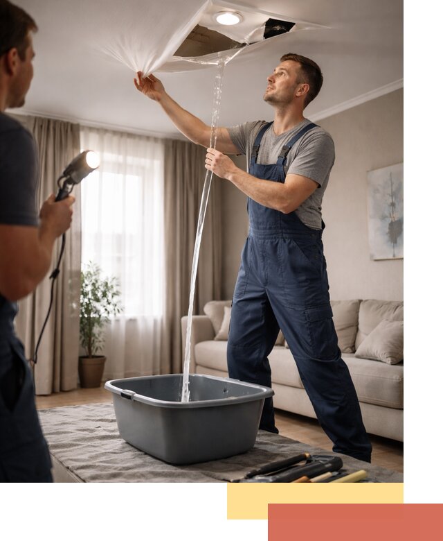 Слив воды с натяжного потолка в Чистополе быстро и аккуратно