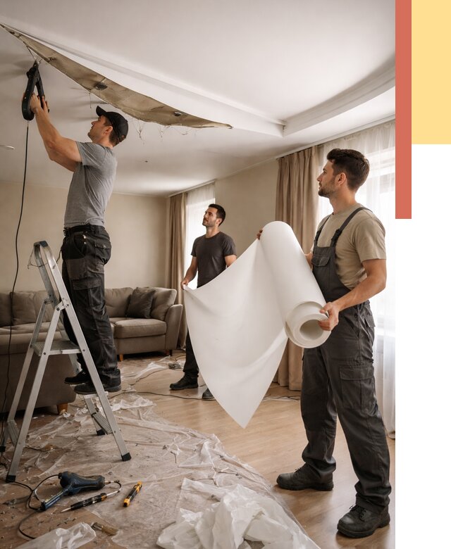 Замена полотна натяжного потолка в Чистополе от 9727 руб. быстро и недорого | ОТДЕЛОЧНИК-Чст