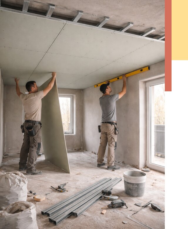 Одноуровневый потолок из гипсокартона в Чистополе от 768 руб. — монтаж под ключ | ОТДЕЛОЧНИК-Чст